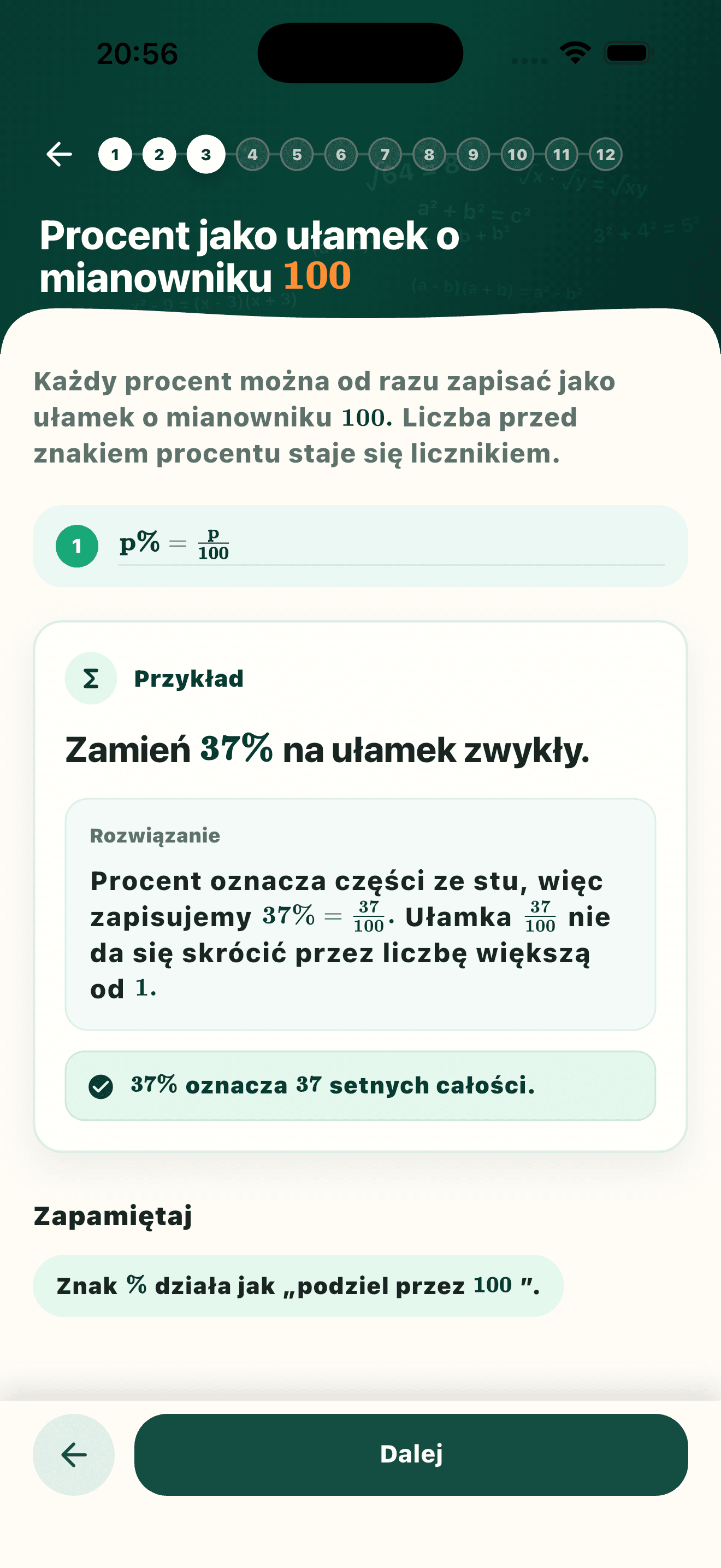 Lekcja o procentach z przykładem rozwiązanym krok po kroku